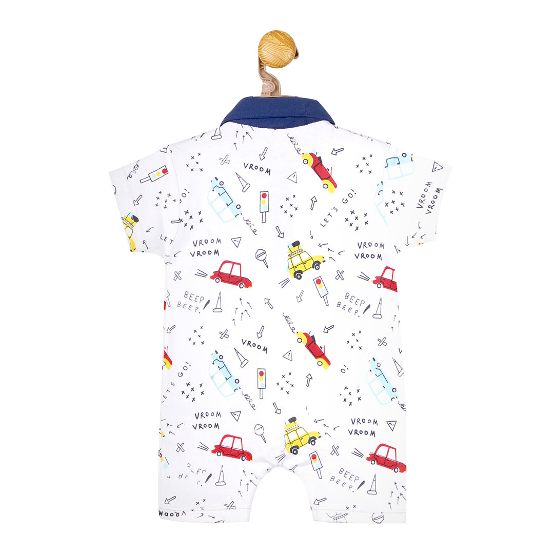 Zoomin' cars short sleeve collared romper