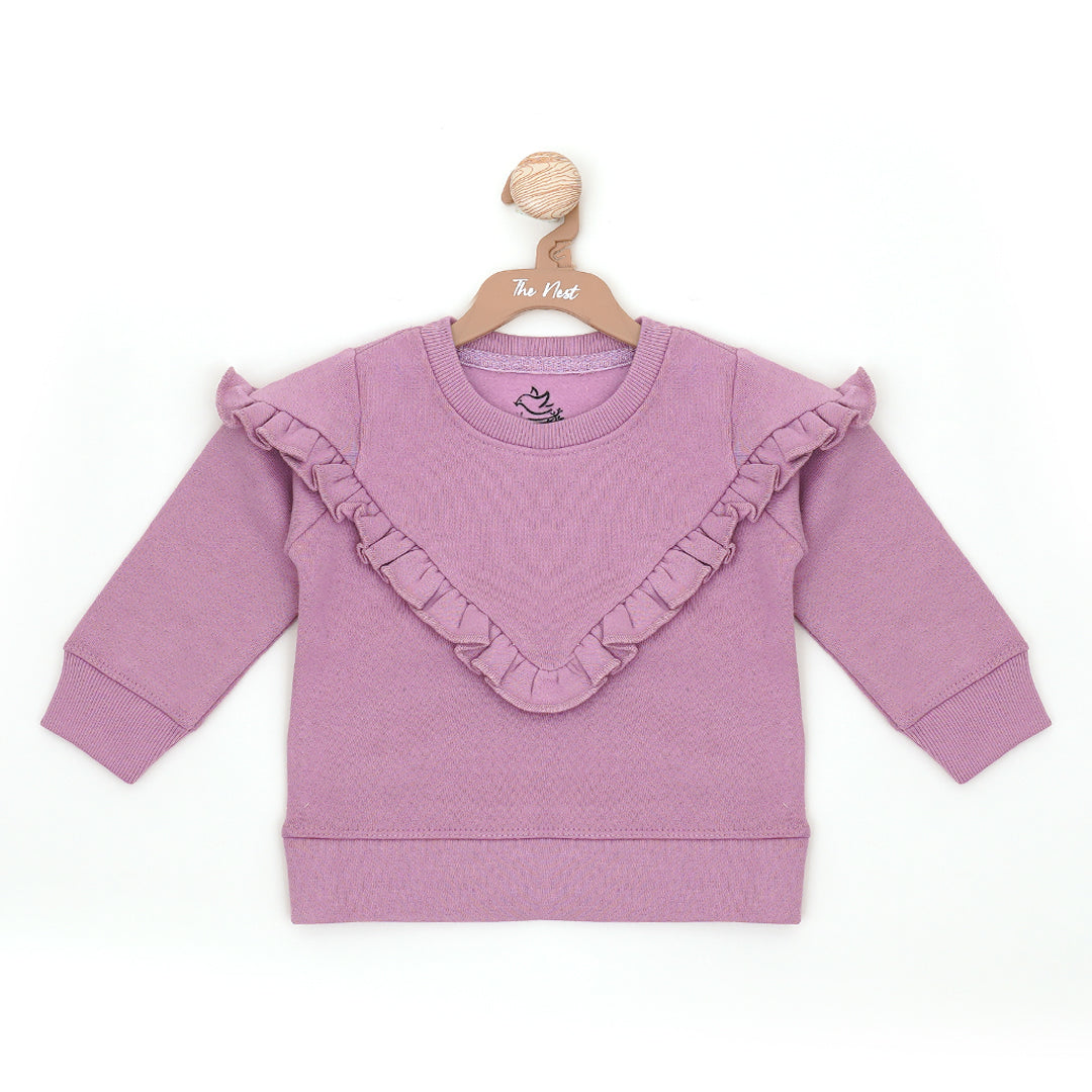 Chirpy Birdhouse Round Neck Sweatshirt - Purple