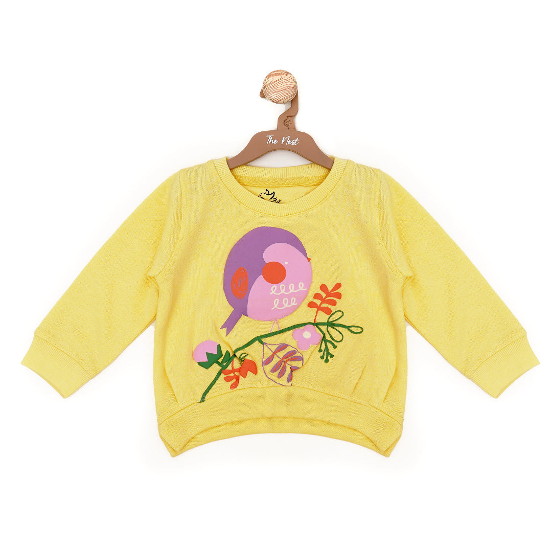 Chirpy Birdhouse Round Neck Sweatshirt - Yellow