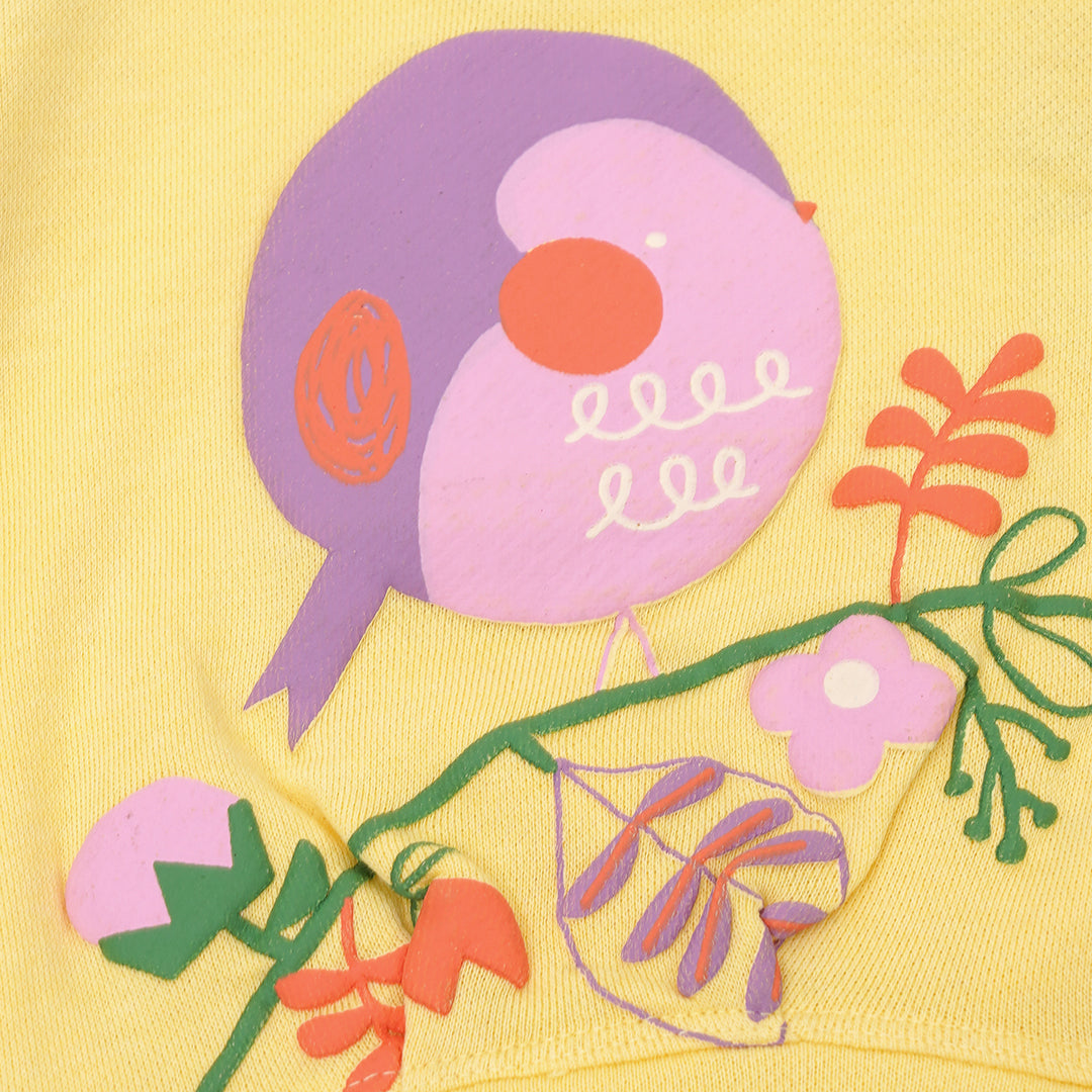 Chirpy Birdhouse Round Neck Sweatshirt - Yellow