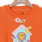Chirpy Birdhouse Round Neck Sweatshirt - Orange