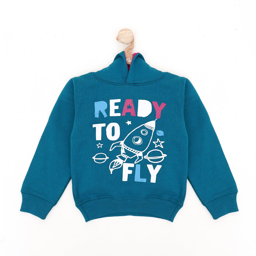 Need More Space Round Neck Hoodie - Blue