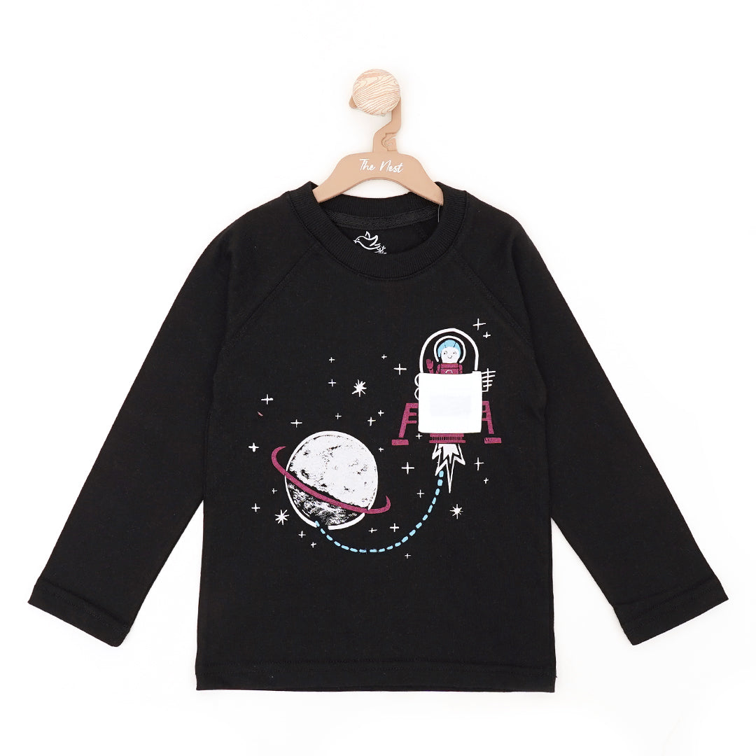 Need More Space Round Neck Sweatshirt - Black