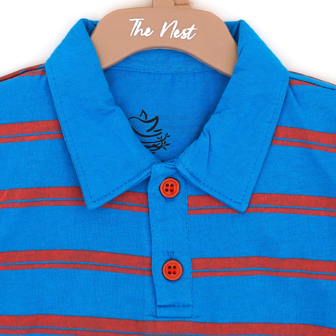 Blue & Red Striped Polo