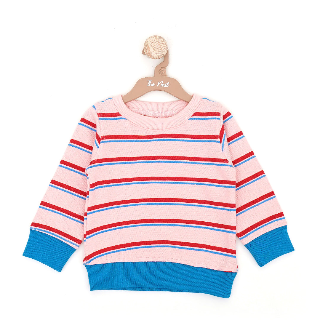 Red & Blue Stripes Round Neck Sweatshirt