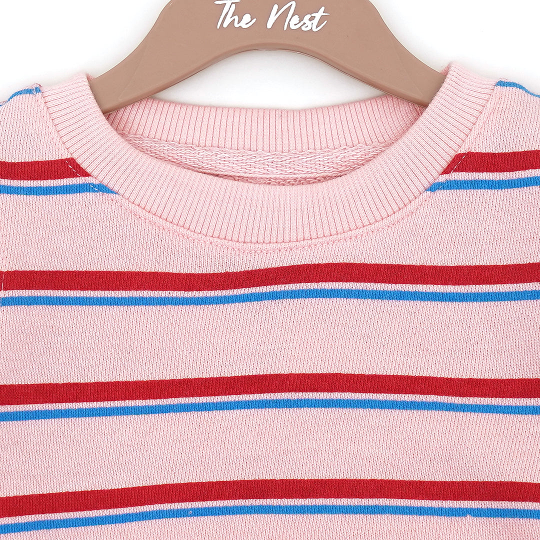 Red & Blue Stripes Round Neck Sweatshirt