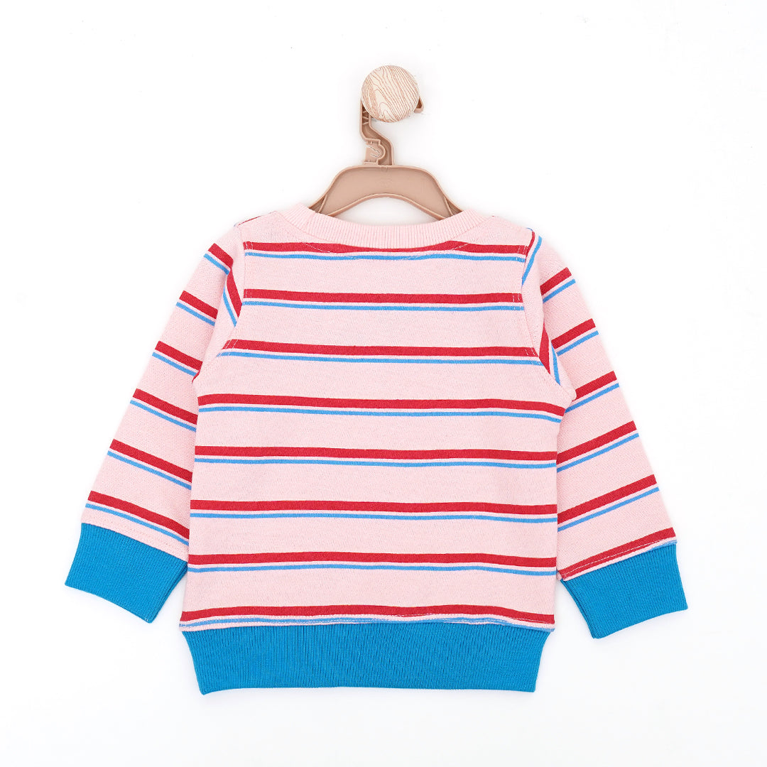 Red & Blue Stripes Round Neck Sweatshirt