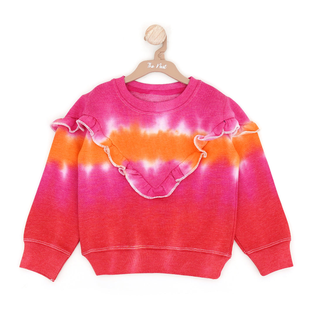 Good Vibes Tie & Die Frills Round Neck Sweatshirt