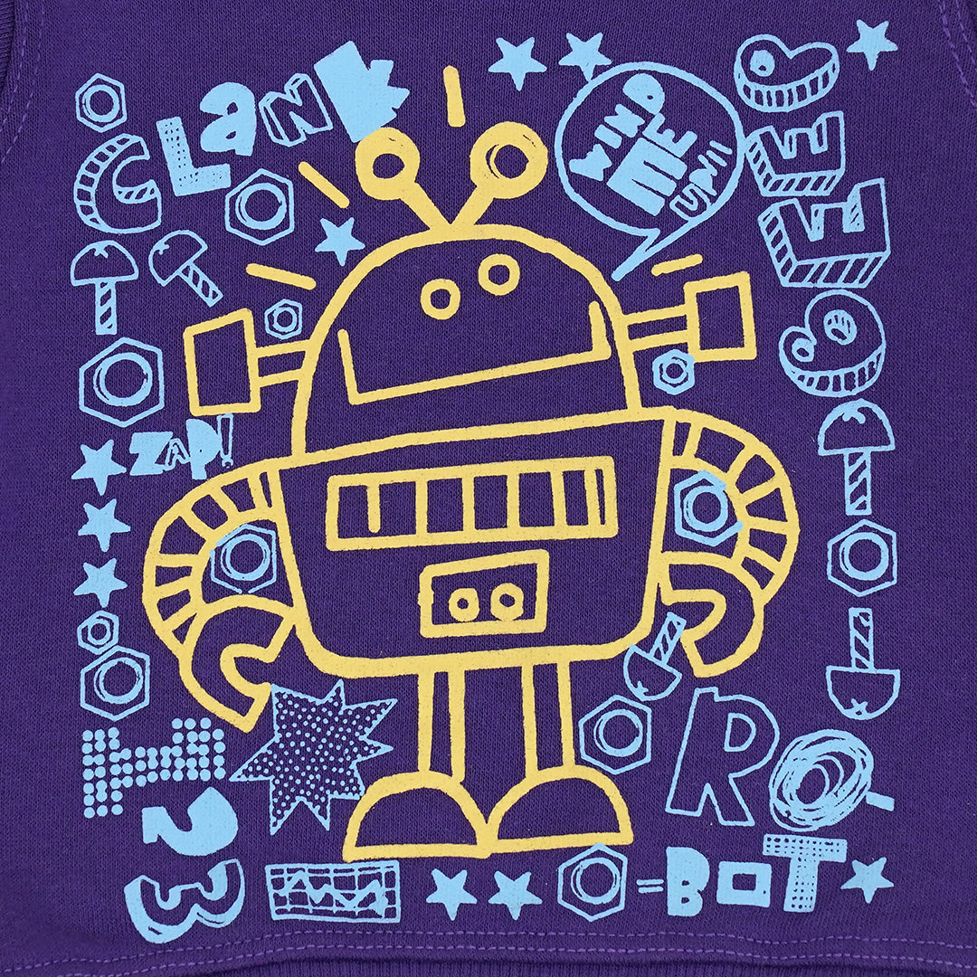 Robot Round Neck Sweatshirt - Purple