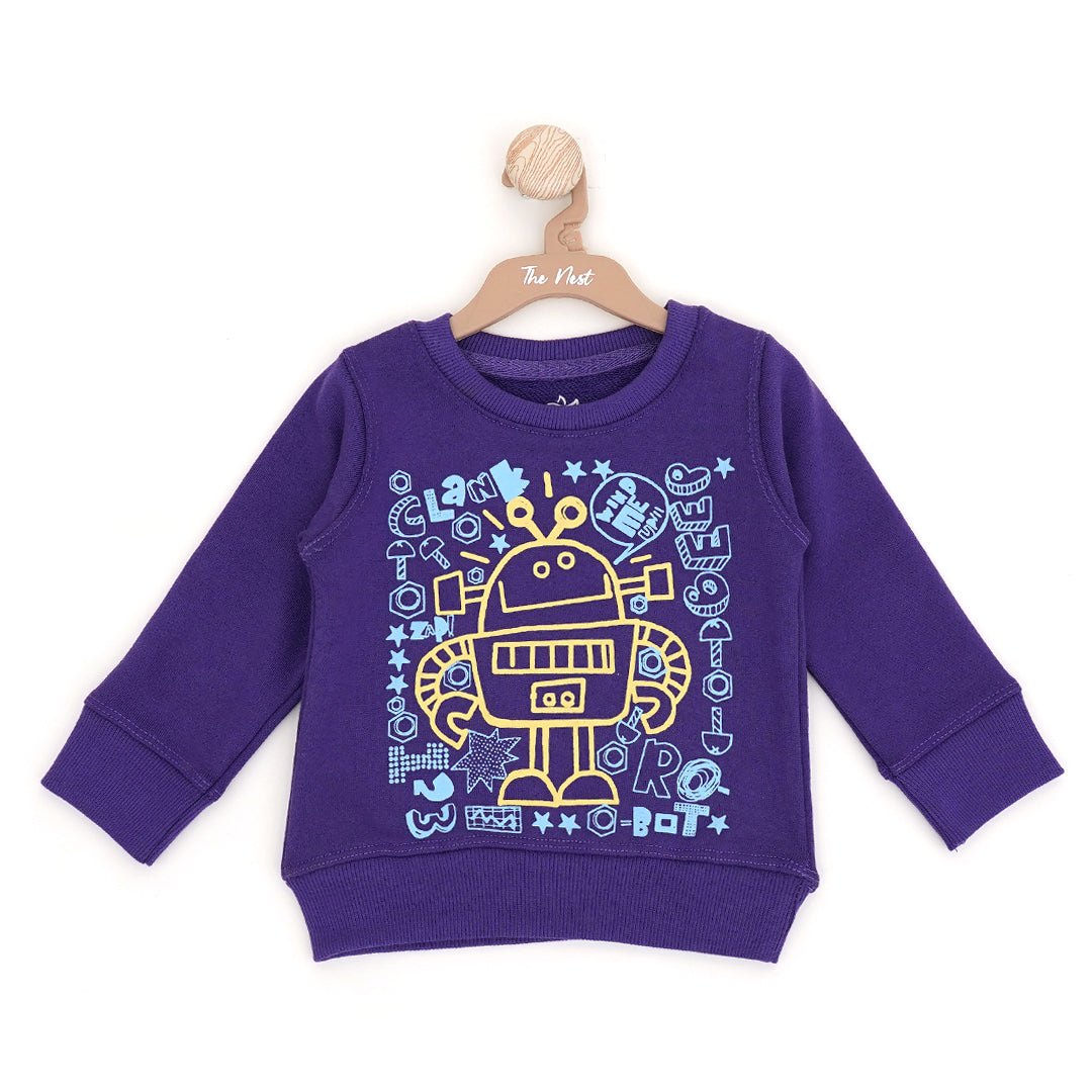 Robot Round Neck Sweatshirt - Purple