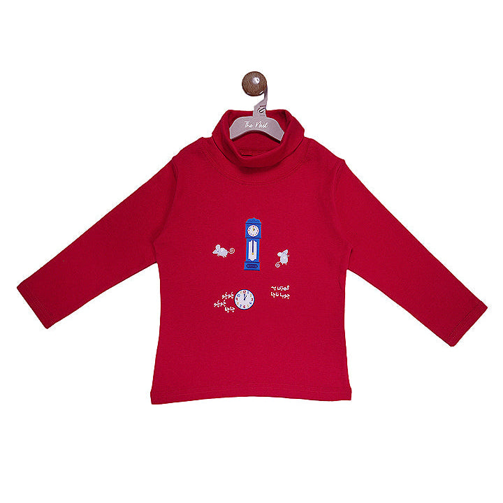 Ghari Pe Chooha Nacha Turtle Neck Sweatshirt - Red