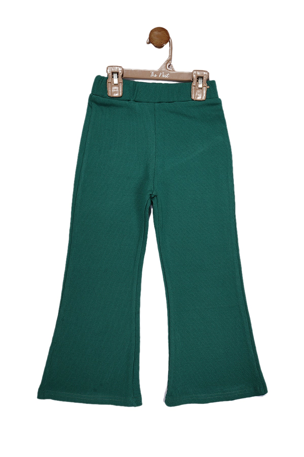 Deep Green Ribbed Flare Pants