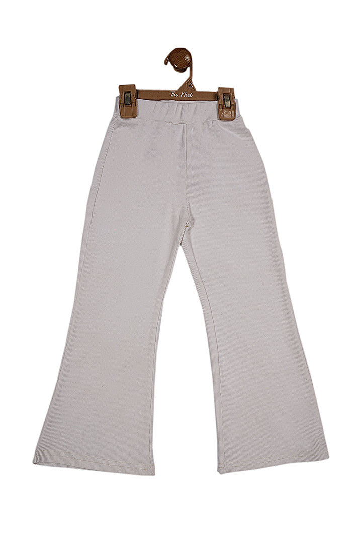 White Ribbed Flared Pants