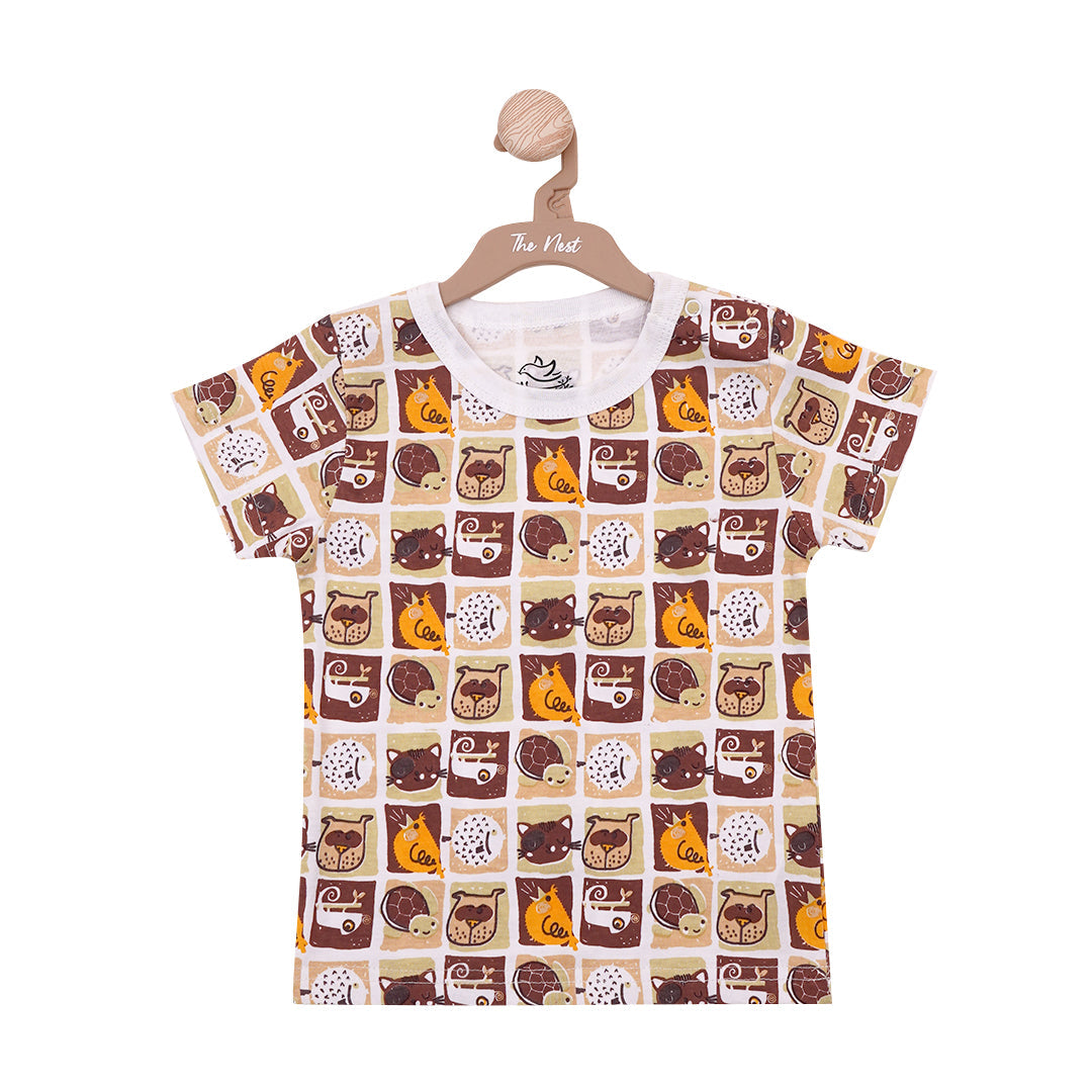 Little Buddies Grid Print T-Shirt