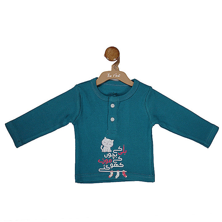 Billi Ke Bachon Ke Mozay Henley Sweatshirt - Deep Lagoon