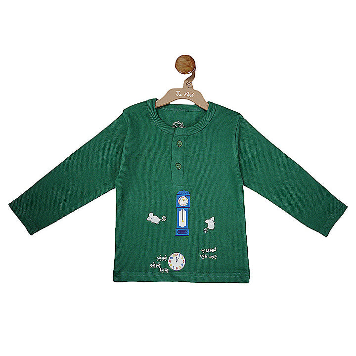Ghari Pe Chooha Nacha Henley Sweatshirt - Jade Green
