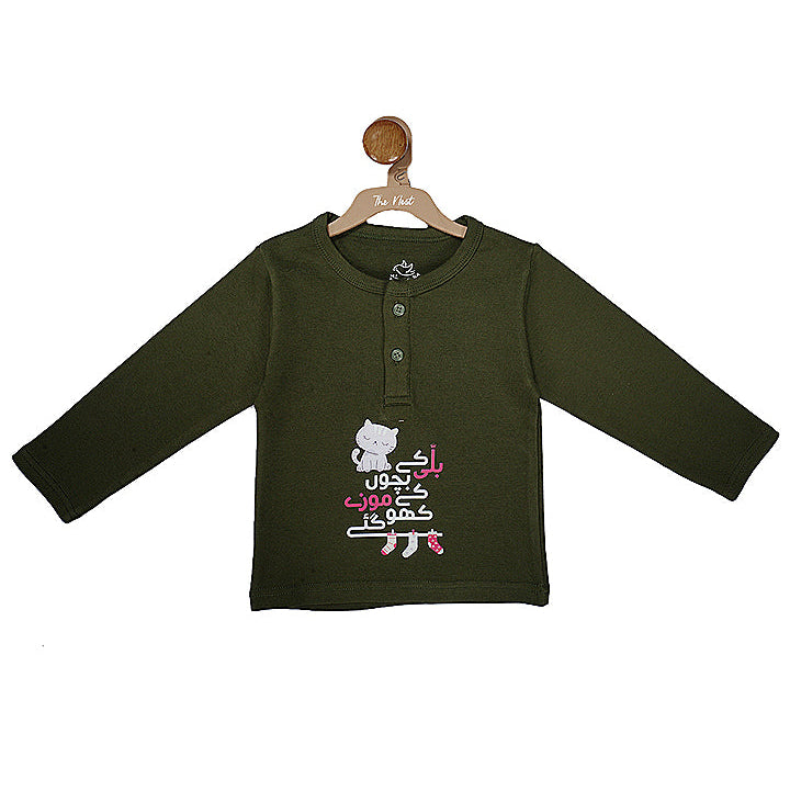 Billi Ke Bachon Ke Mozay Henley Sweatshirt - Olive Green