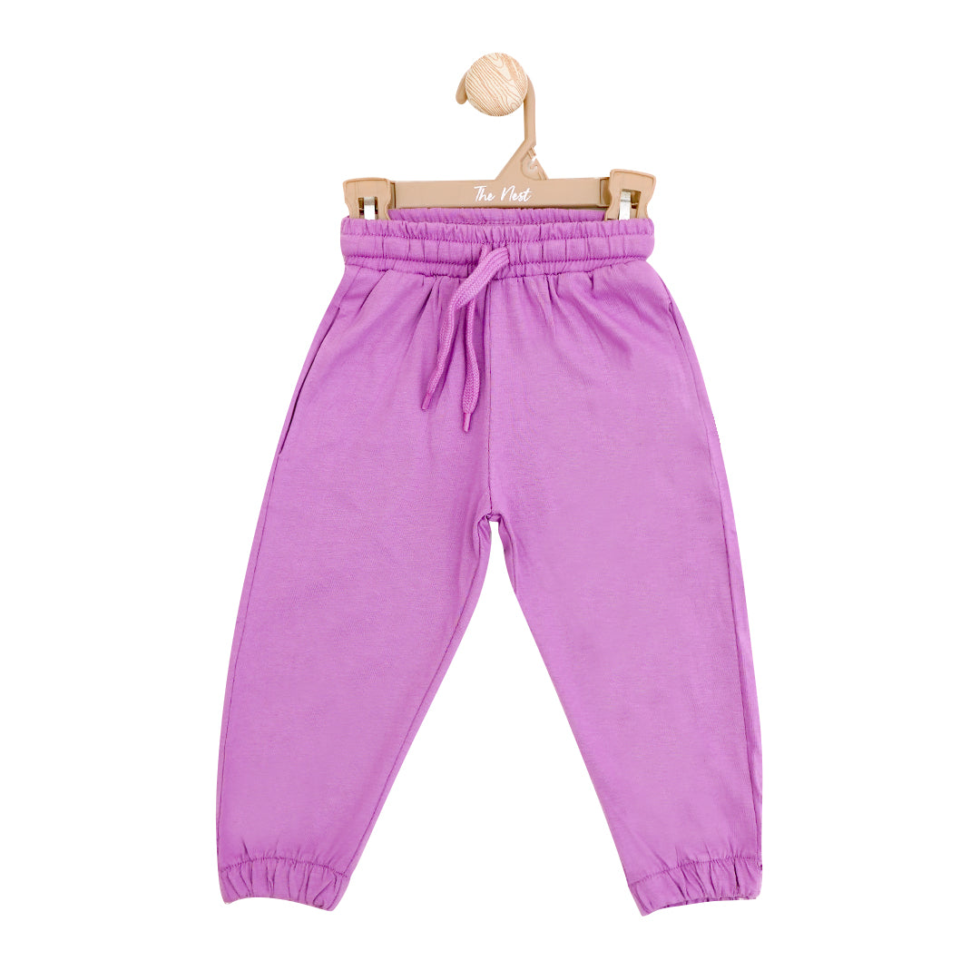 Purple solid drawstring trousers