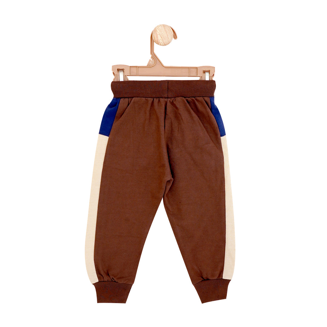 Beige and brown contrast panel trousers