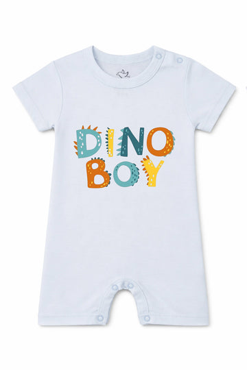 Short-Sleeve Full Length BodySuit (Romper): Premium Cotton Light Blue "Dino Boy" Graphic Casual Essentials and Active Playwear