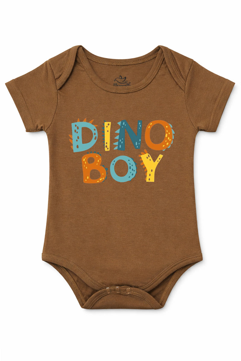 Short-Sleeve BodySuit: Premium Cotton Brown "Dino Boy" Graphic Casual Essentials and Active Playwear