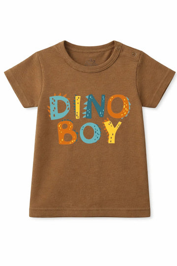 T-Shirt: Premium Cotton Brown "Dino Boy" Graphic Casual Essentials and Active Playwear