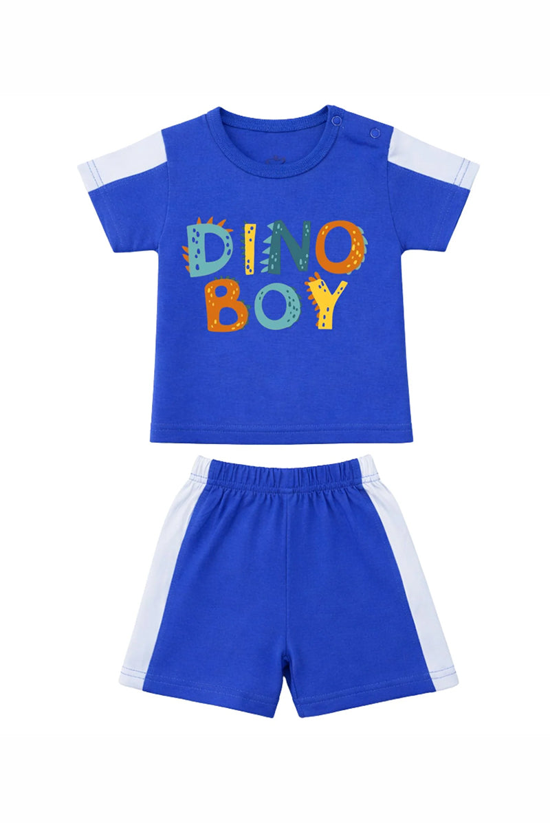 T-Shirt + Shorts Set: Premium Cotton-Blend "Dino Boy" Blue Casual Essentials