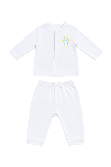 Jabla + Pajama: Premium Cotton-Blend "Little Dino Mini" White Casual Essentials
