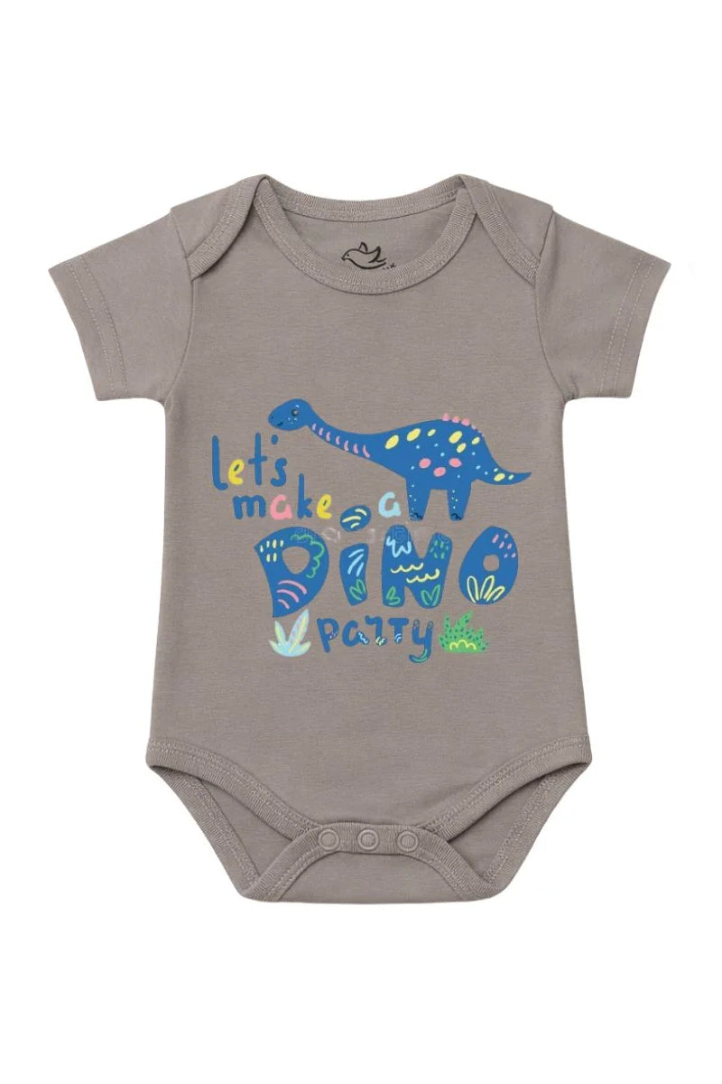 Short-Sleeve BodySuit: Premium Cotton-Blend "Dino Party" Graphic Grey [Active Playwear]