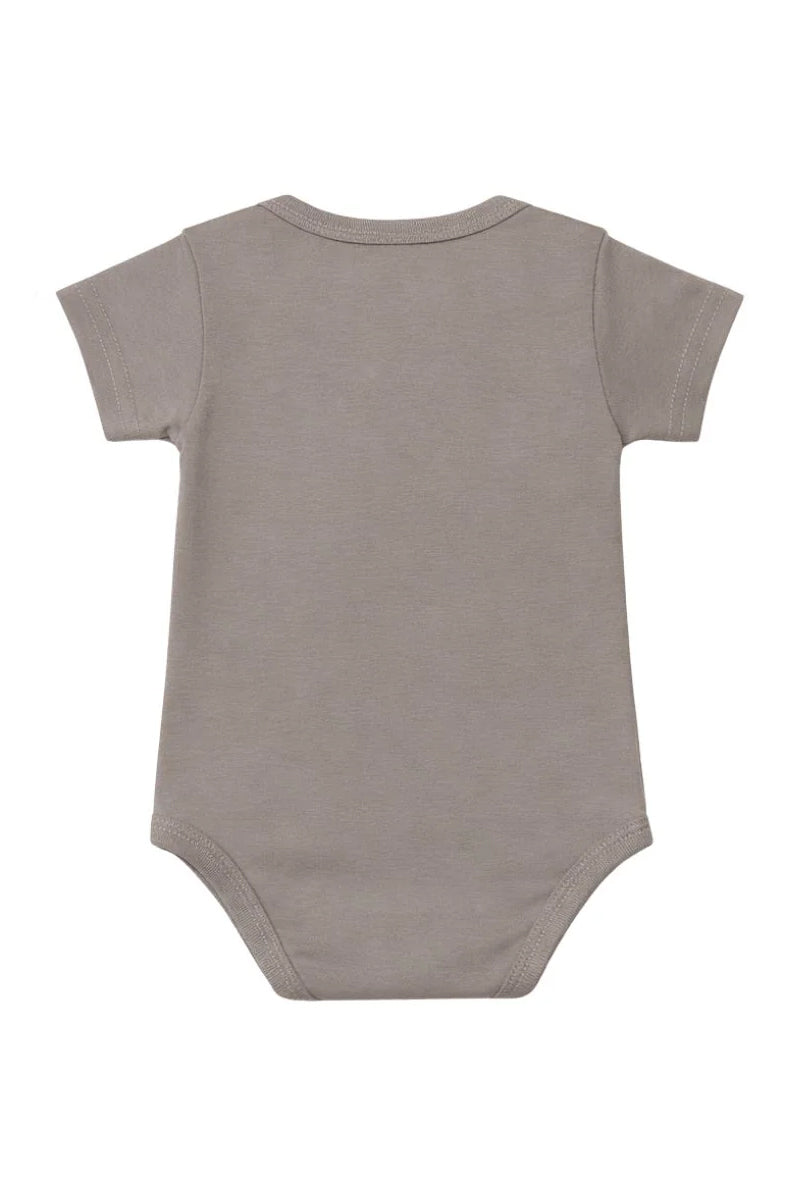 Short-Sleeve BodySuit: Premium Cotton-Blend "Dino Party" Graphic Grey [Active Playwear]