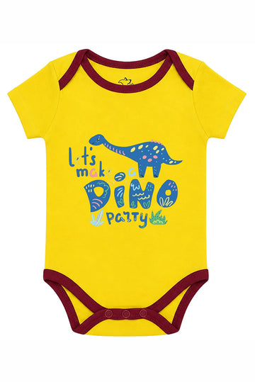 Short-Sleeve Bodysuit: Premium Cotton-Blend "Dino Party" Yellow Daily Casual Wear