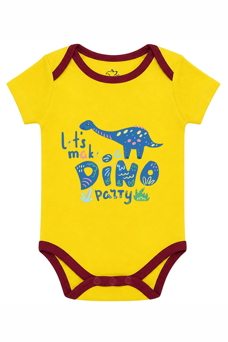 Short-Sleeve Bodysuit: Premium Cotton-Blend "Dino Party" Yellow Daily Casual Wear