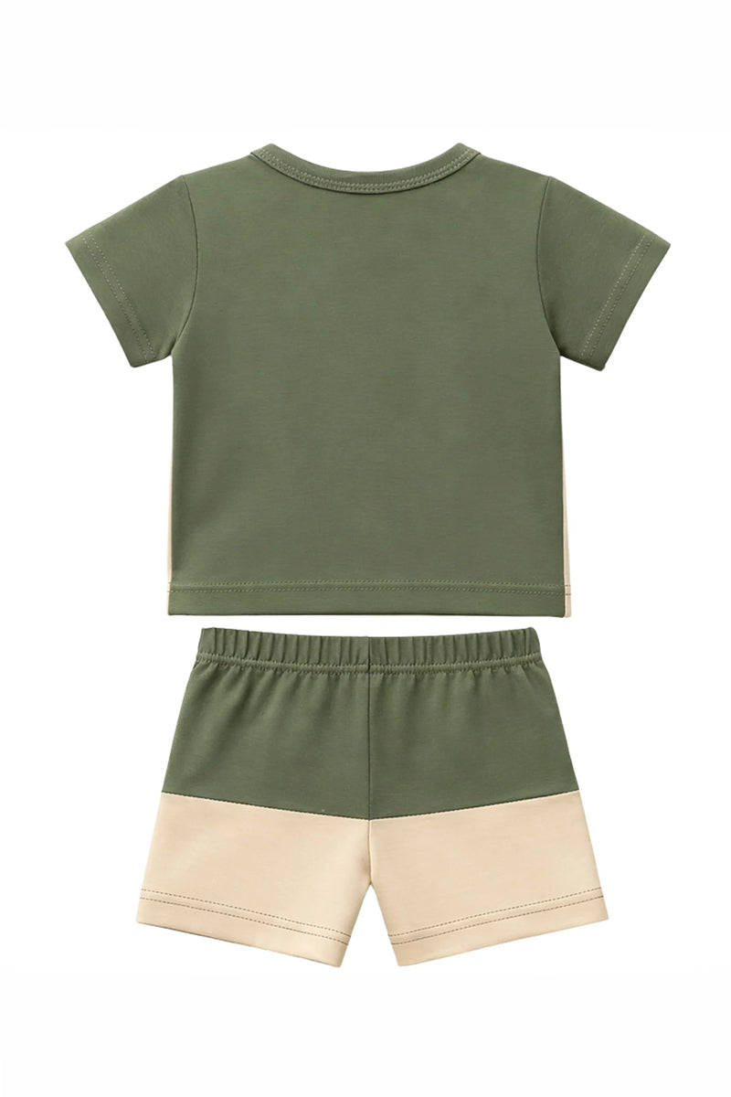 T-Shirt + Shorts Set: Premium Cotton-Blend "Dream Big Little One" Green Daily Casual Wear