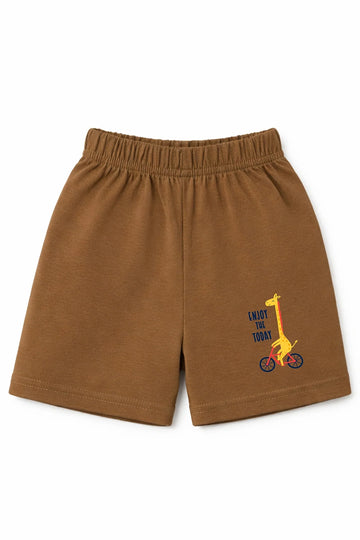 Shorts: Premium Cotton Brown "Enjoy the Today" Graphic Casual Essentials and Active Playwear