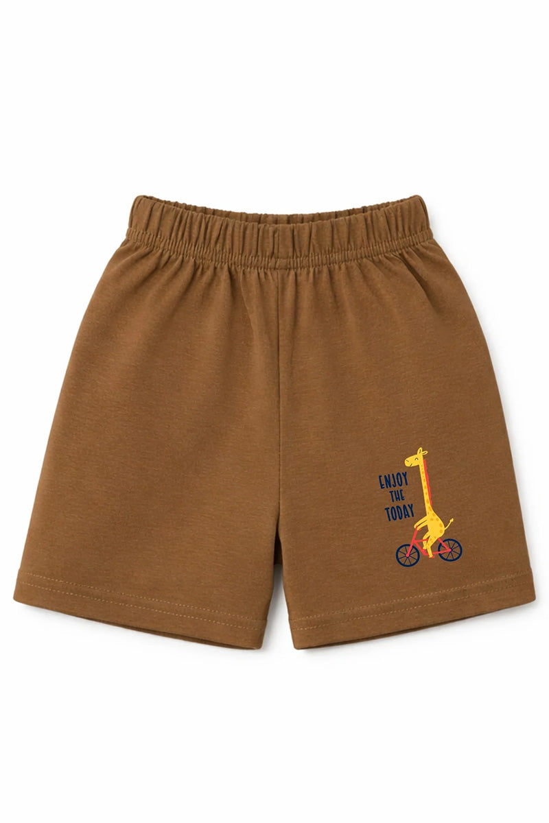 Shorts: Premium Cotton Brown "Enjoy the Today" Graphic Casual Essentials and Active Playwear
