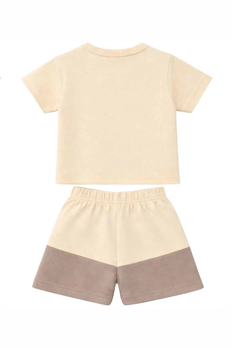 T-Shirt + Shorts Set: Premium Cotton-Blend "Enjoy the Today" Beige Casual Essentials