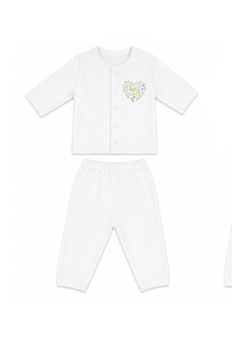 Jabla + Pajama: Premium Cotton-Blend "Flower Hearts Mini" White Casual Essentials
