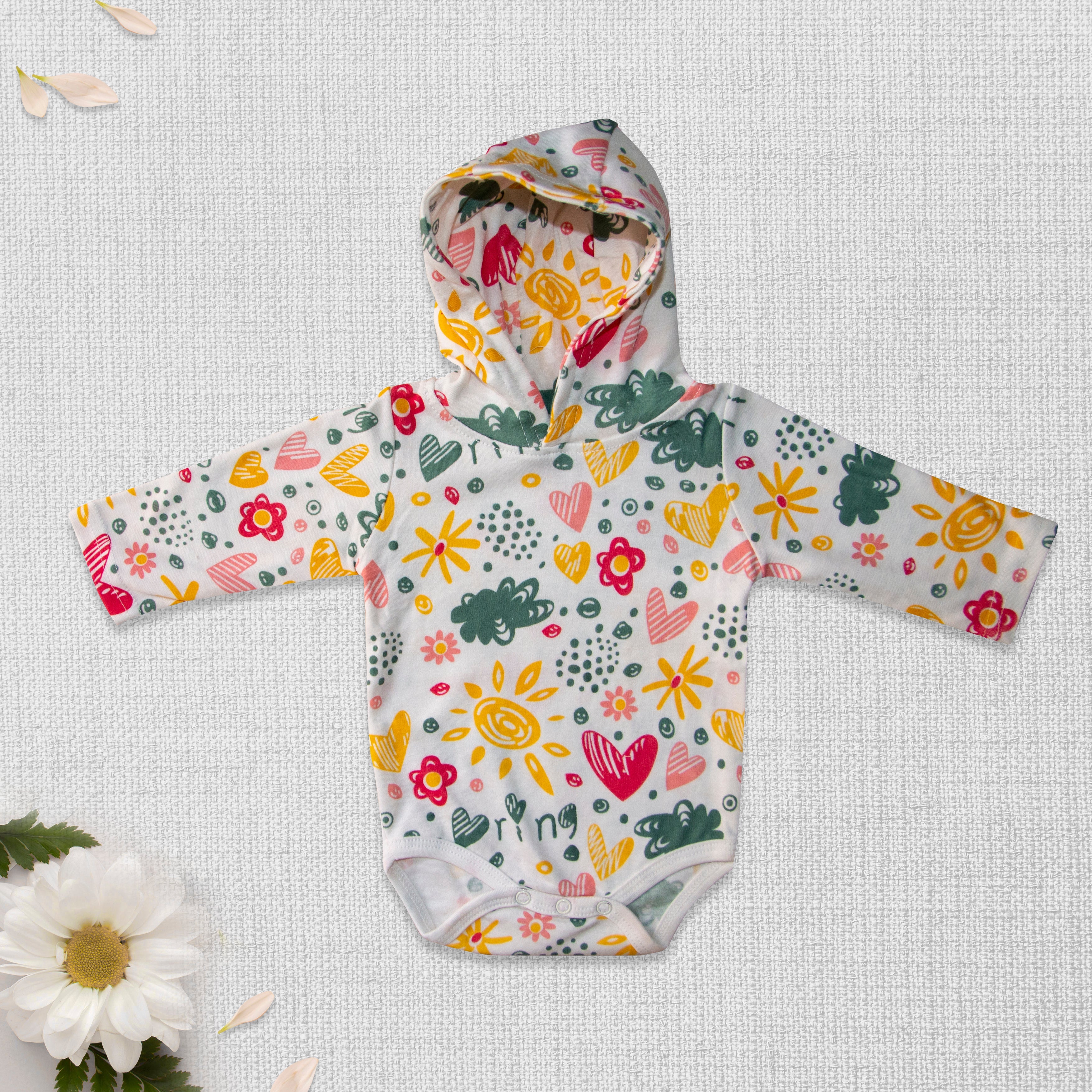 Long Sleeve Bodysuit With Hood(Heart & Ring) Multicoloured Hearts