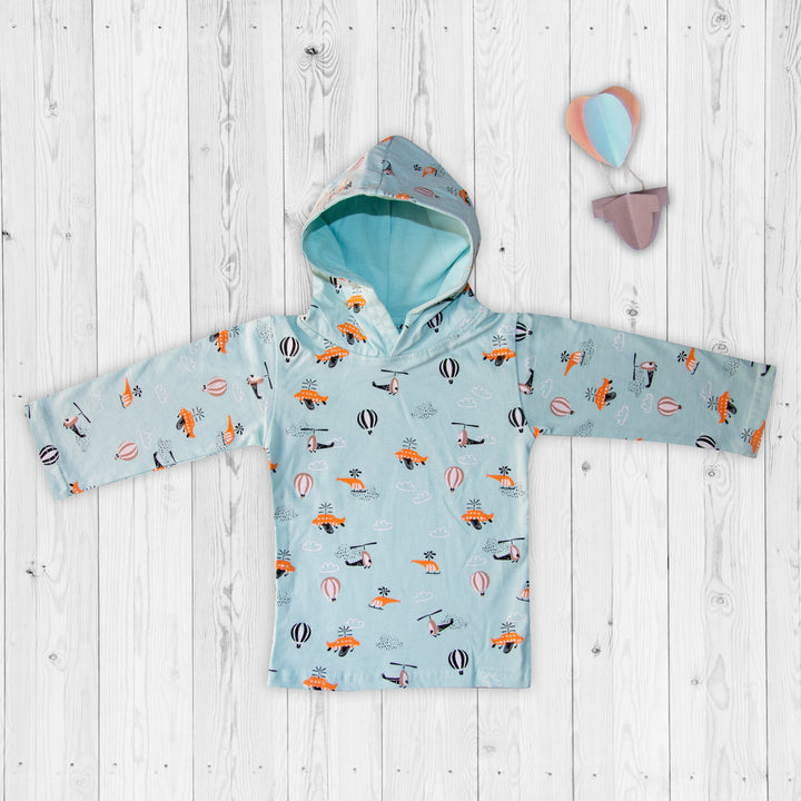 Long Sleeve T-Shirt With Hood(Balloon & Helicopter) Boys FlyAway