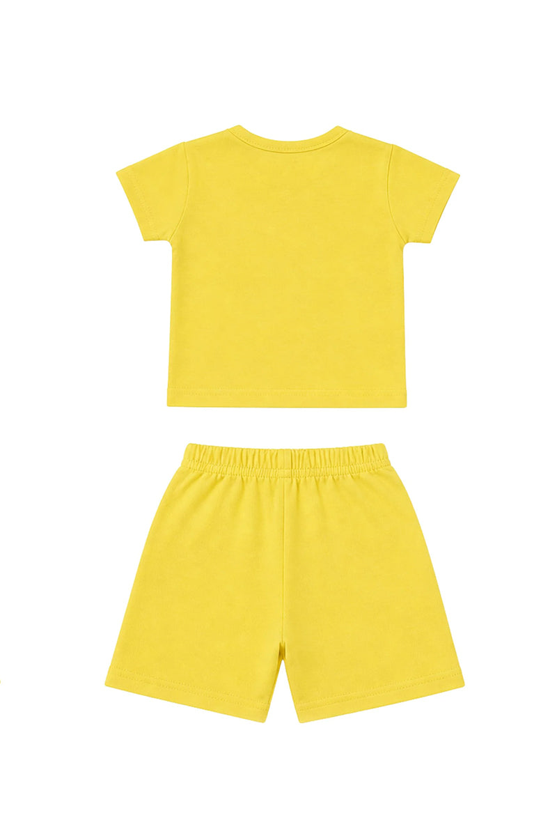 T-Shirt + Shorts Set: Premium Cotton-Blend "Fruits Ghousla & The Nest" Yellow Daily Casual Wear