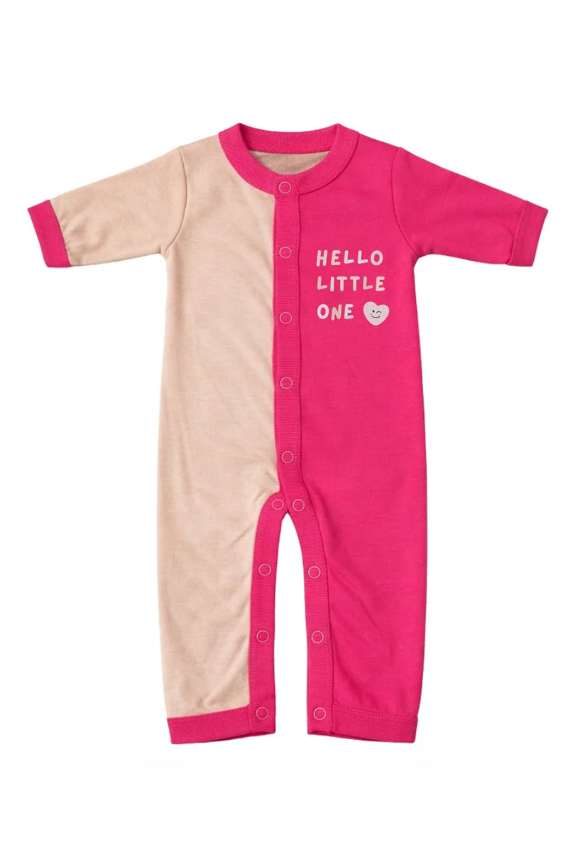 Sleeping Suit: Premium Cotton-Blend "Hello Little One" Pink and Beige Casual Essentials
