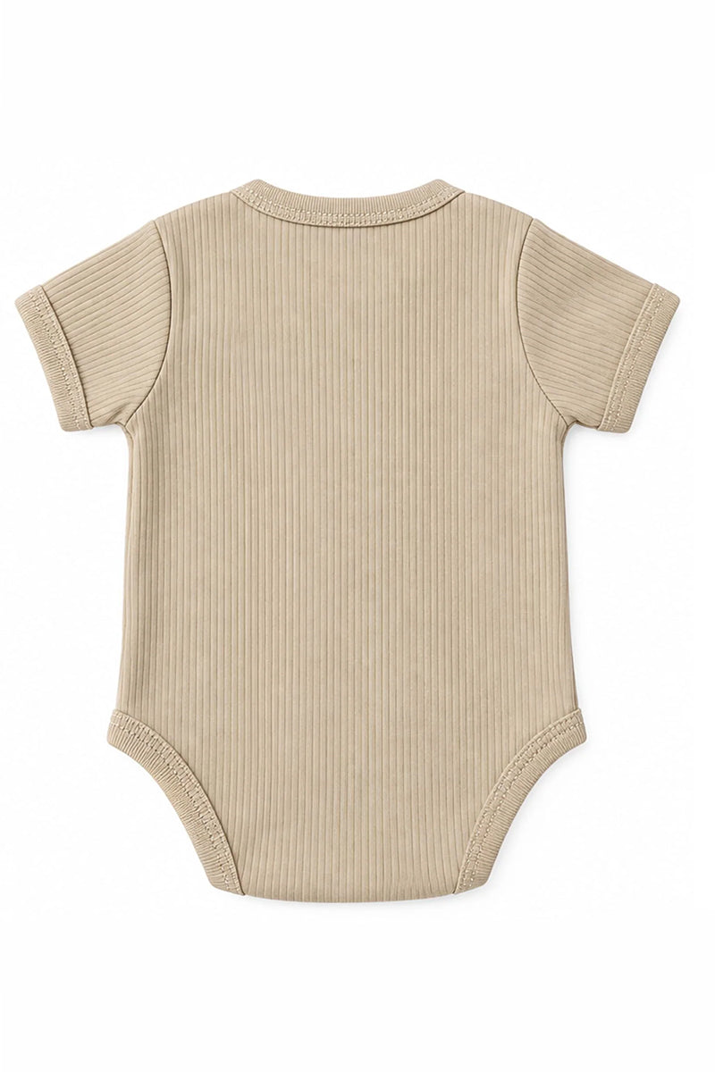 Wrap Short-Sleeve Bodysuit: Premium Cotton-Blend "Hippo Balloon" Beige Daily Casual Wear