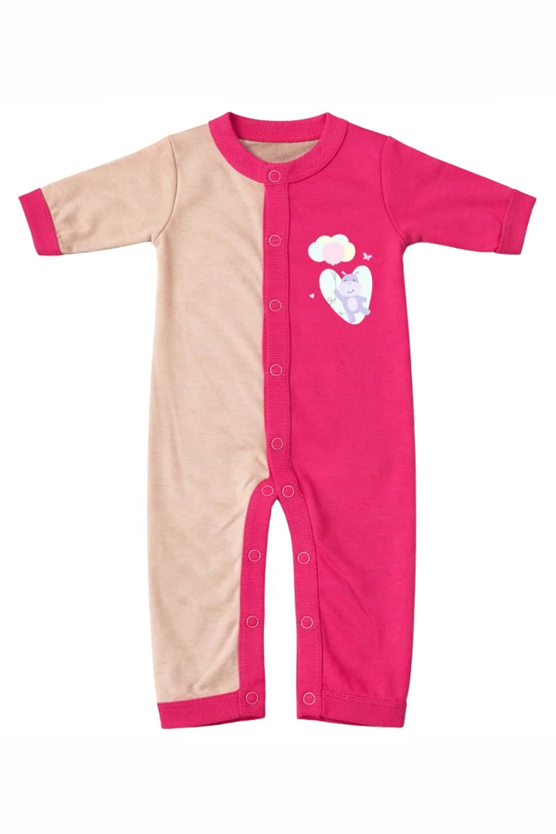 Sleeping Suit: Premium Cotton-Blend "Hippo Balloon" Pink and Beige Casual Essentials