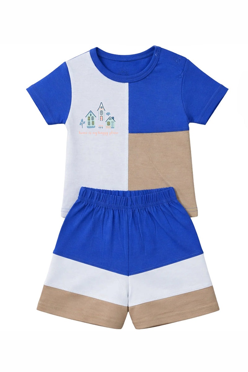 T-Shirt + Shorts Set: Premium Cotton-Blend "Home" Multi-Color Casual Essentials