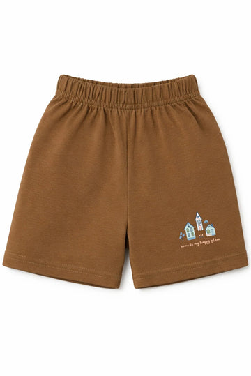 Shorts: Premium Cotton Brown "Home" Graphic Casual Essentials and Active Playwear
