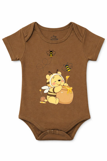 Short-Sleeve BodySuit: Premium Cotton Brown "Honey Bee" Graphic Casual Essentials and Active Playwear