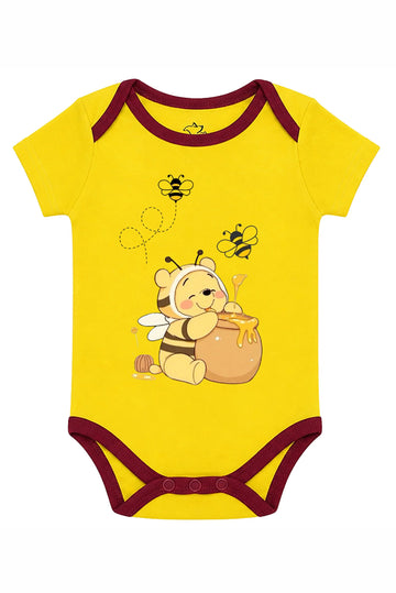 Short-Sleeve Bodysuit: Premium Cotton-Blend "Honey Bee" Yellow Daily Casual Wear