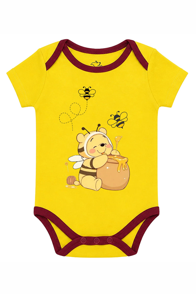 Short-Sleeve Bodysuit: Premium Cotton-Blend "Honey Bee" Yellow Daily Casual Wear