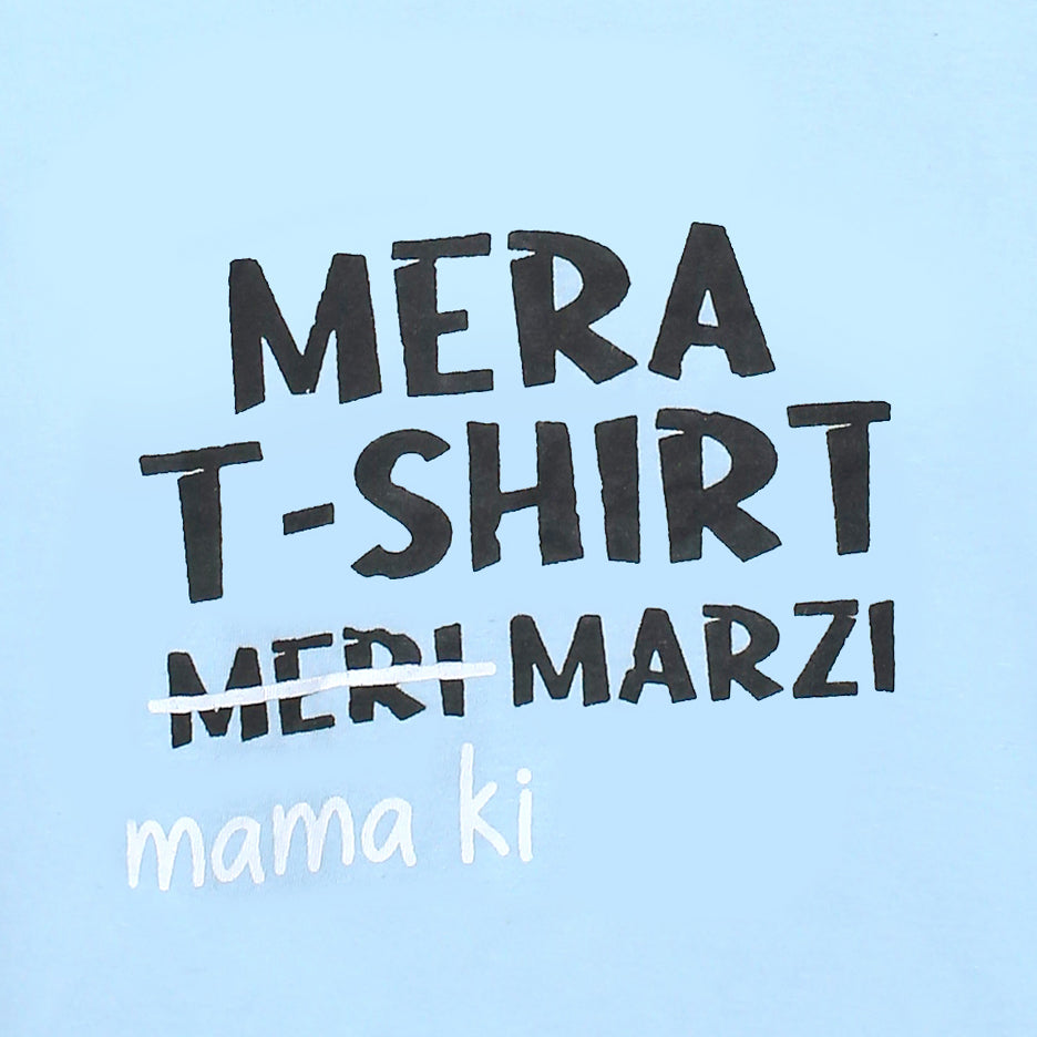 Girls' Mera T-Shirt Meri Marzi (Mama Ki) Light Blue and Grey Heart Print T-Shirt & Trouser Set