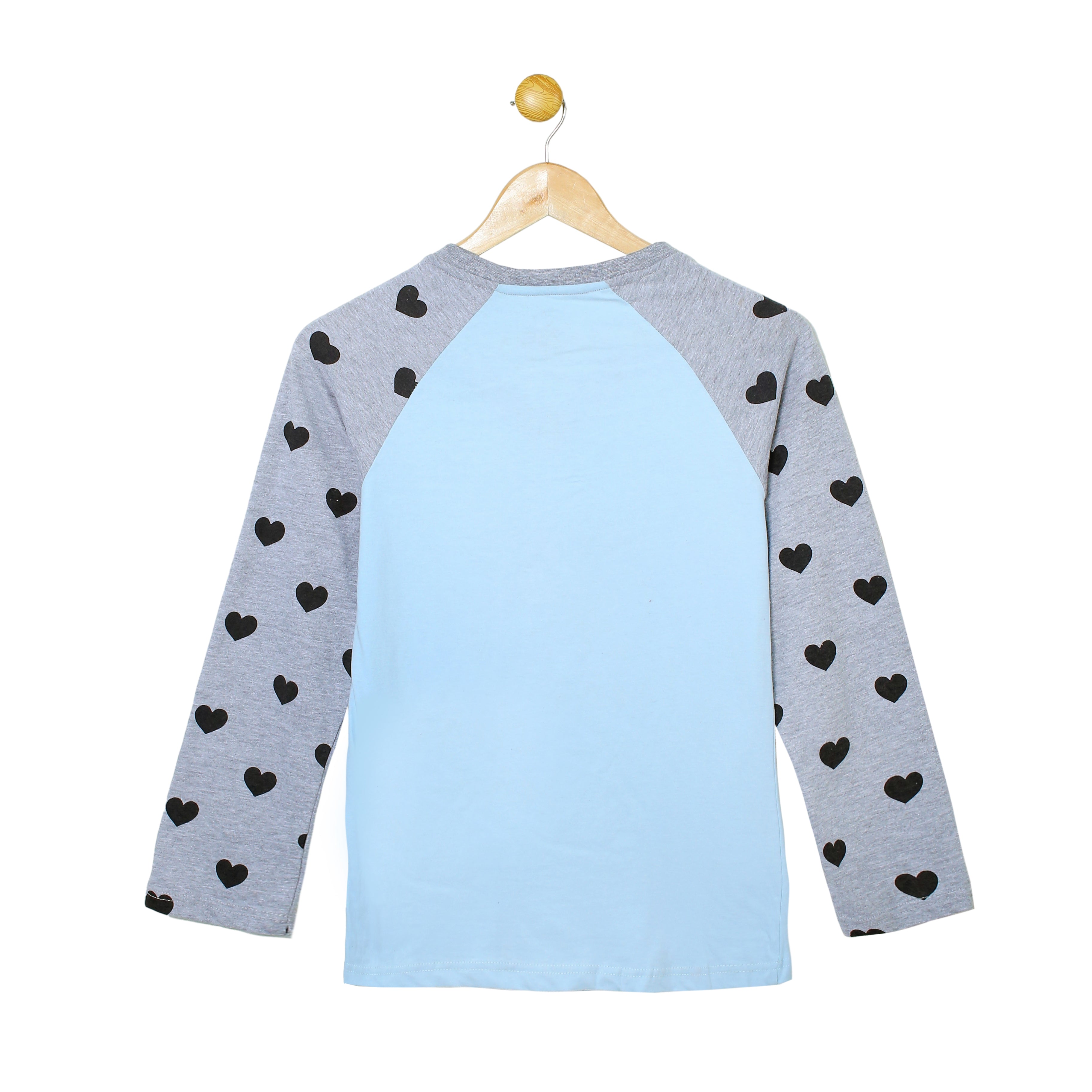 Girls' Mera T-Shirt Meri Marzi (Mama Ki) Light Blue and Grey Heart Print T-Shirt & Trouser Set